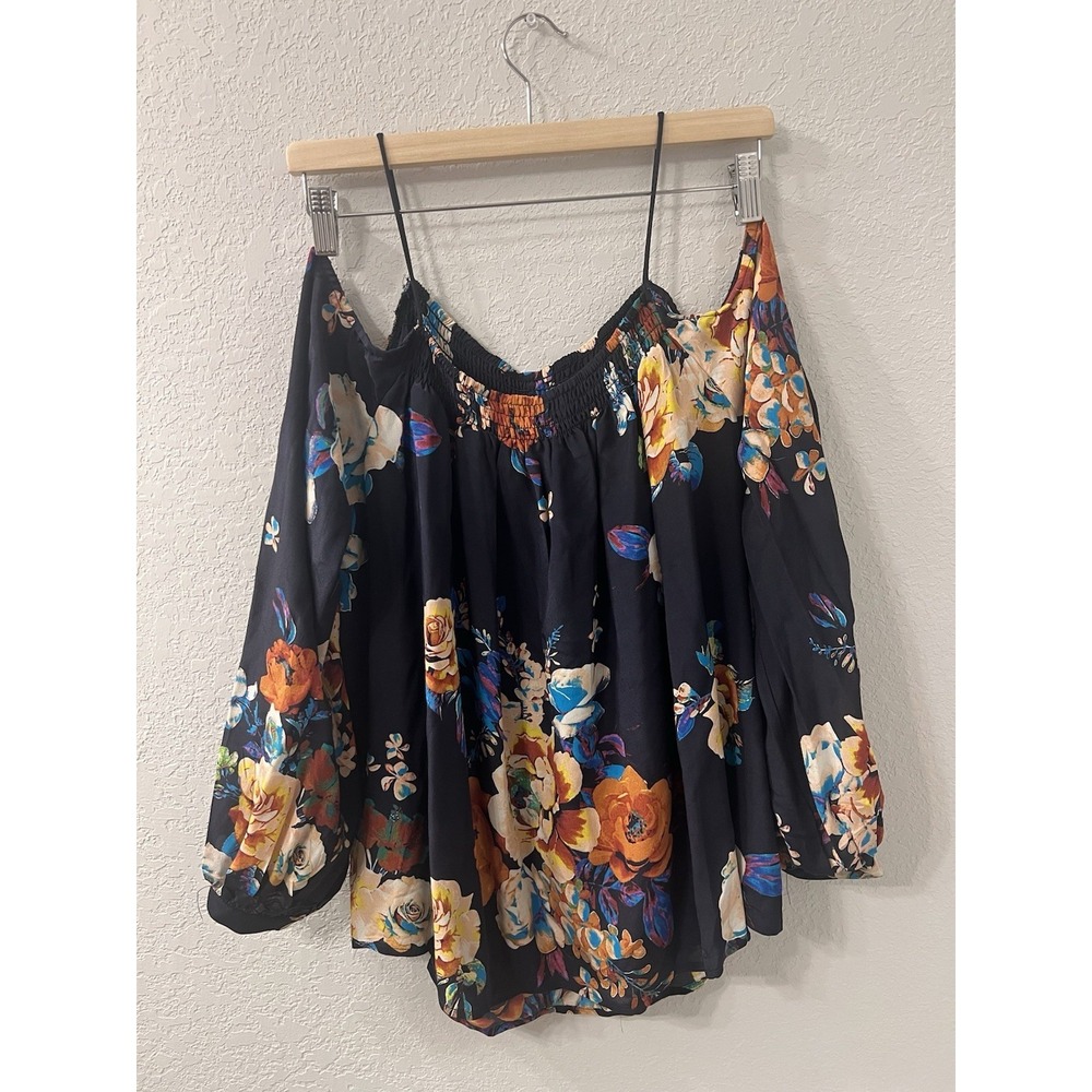Anthropologie Maeve Tallie Blue Floral Off the shoulder‎ blouse Sz M Cottagecore